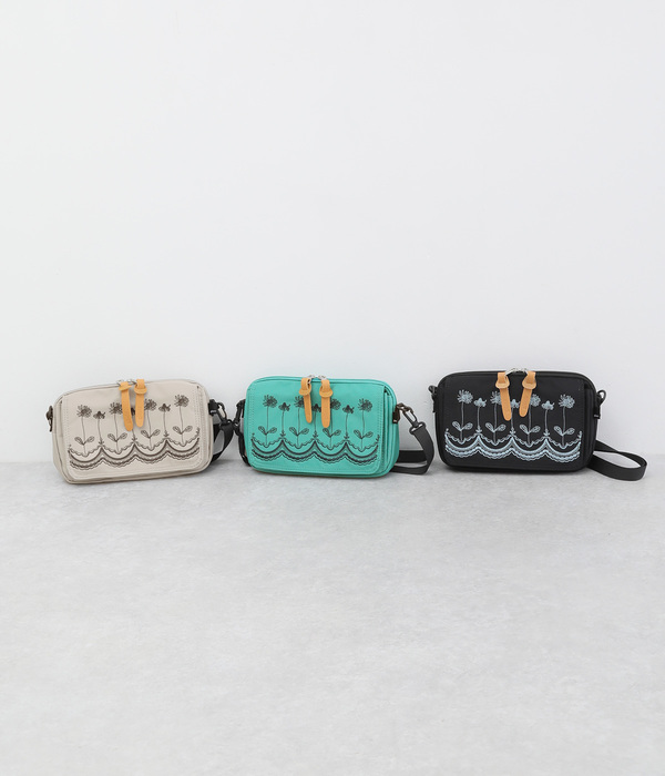 ｢glanta｣フラワースカラップ刺繍ウォレットショルダーバッグ(A・グリーン)