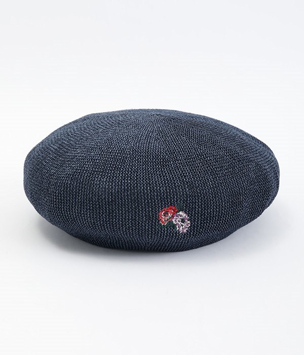 フラワーワンポイント刺繍クリスピーベレー帽(A・ネイビー)