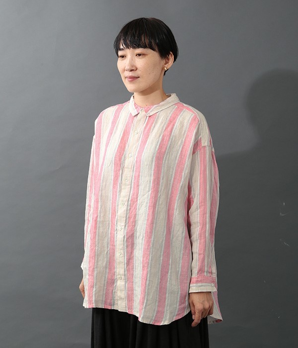 リネンストライプシャツ(ピンク)｜ICHI Antiquites（イチアンティーク 