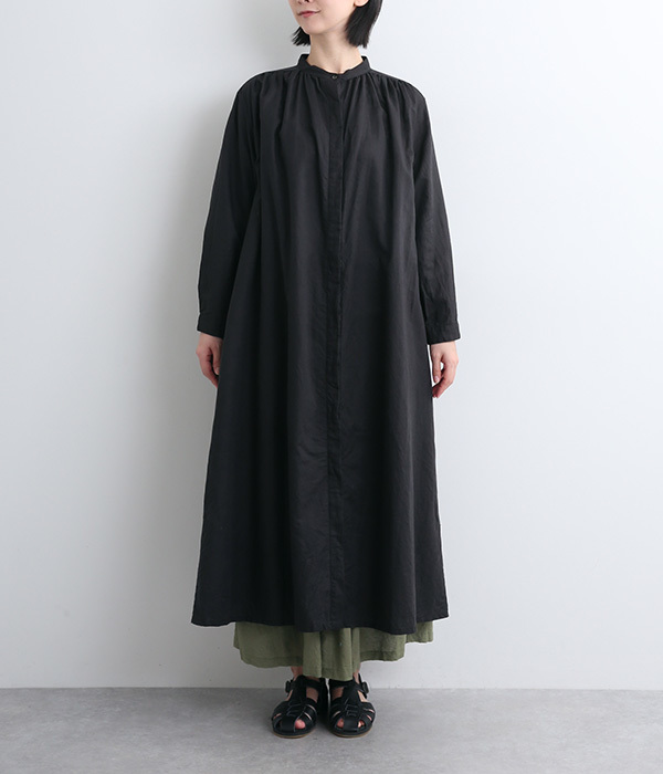 おすすめ コットンリネンギャザーワンピース(C・ブラック)【新入荷 ワンピース