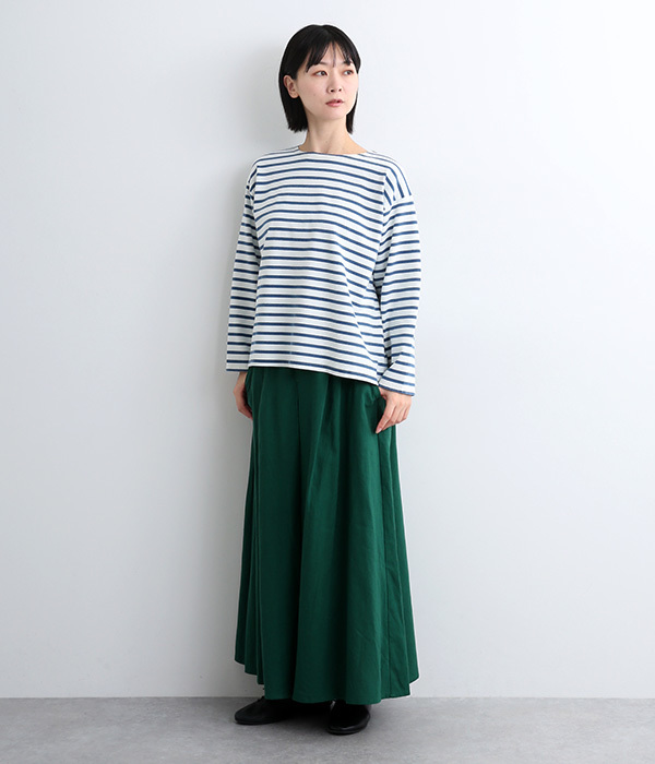 コットンインディゴロングTシャツ(B・ホワイト×ブルー)