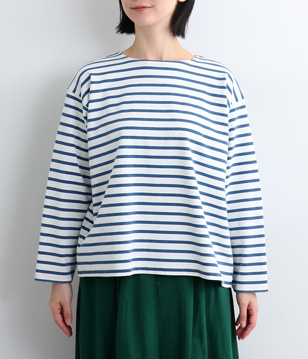 コットンインディゴロングTシャツ(B・ホワイト×ブルー)