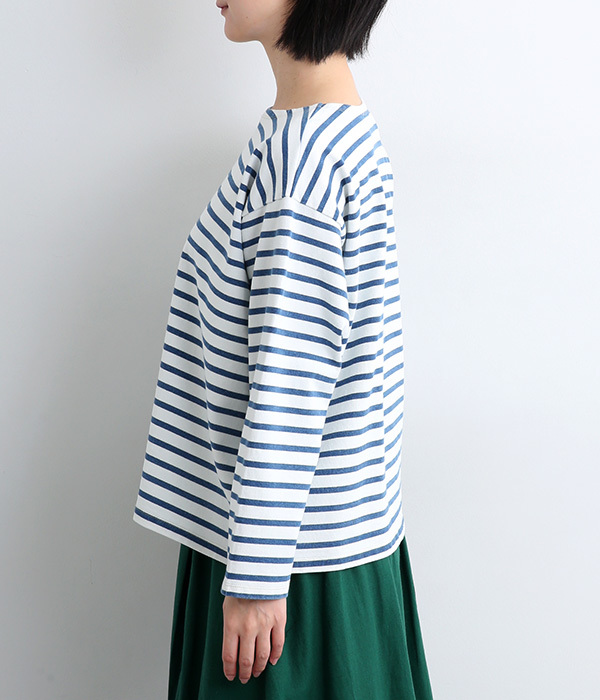 コットンインディゴロングTシャツ(B・ホワイト×ブルー)