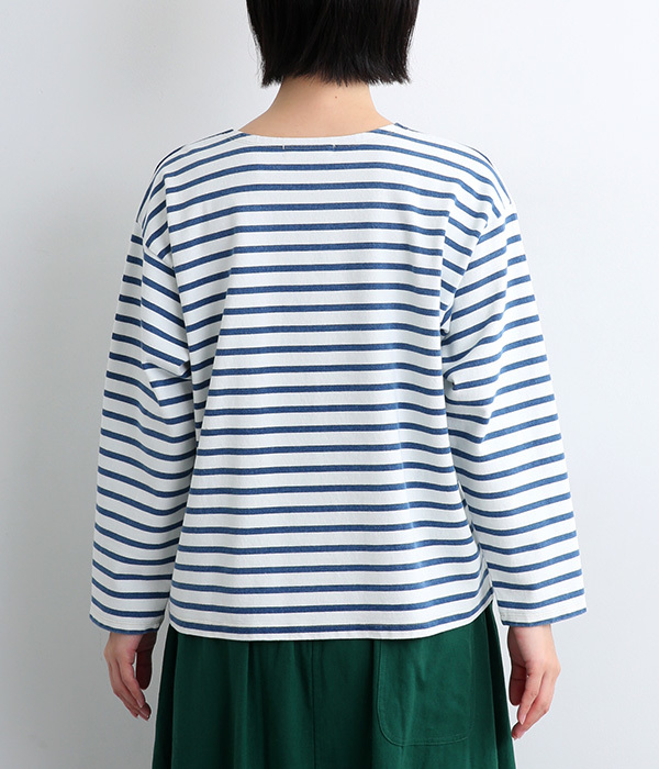 コットンインディゴロングTシャツ(B・ホワイト×ブルー)
