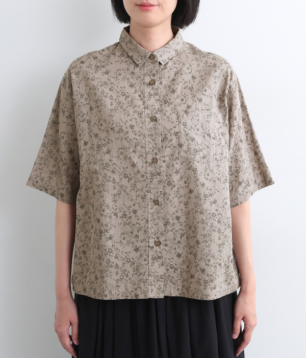 高質 コットンリネンフラワーシャツ(B・グレー)【新入荷】｜ICHI シャツ+ブラウス(長袖+七分)