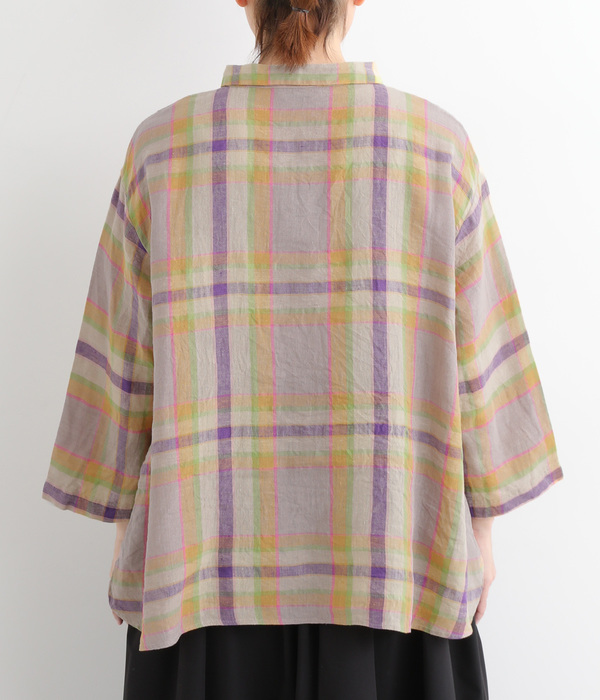 【感謝価格】 コットンリネンチェックシャツ(A・ベージュ)【新入荷】｜ICHI シャツ/ブラウス(長袖/七分)