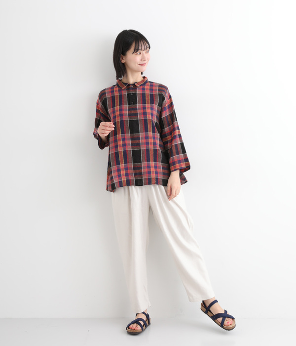 コットンリネンチェックシャツ(A・ベージュ)【新入荷】｜ICHI