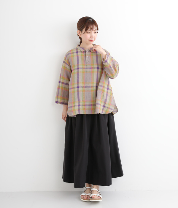 コットンリネンチェックシャツ(B・ブラック)【新入荷】｜ICHI
