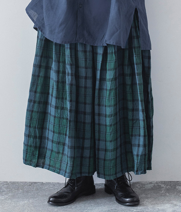 リネンチェック東炊きスカート(B・ブラックウォッチ)｜ICHI Antiquites