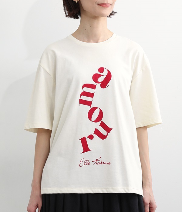 amourプリントTシャツ(B・ナチュラル×レッド)