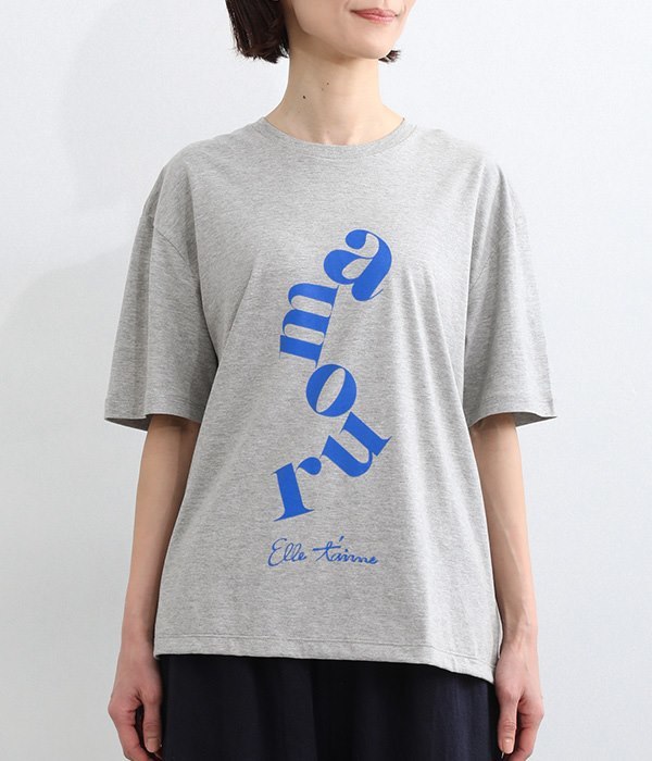 amourプリントTシャツ(C・グレー×ブルー)