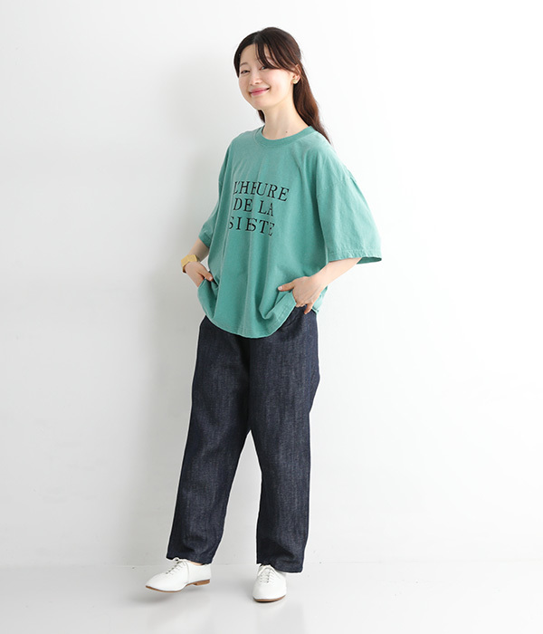 コットンピグメントダイプリントTシャツ(C・グリーン×ブラック)