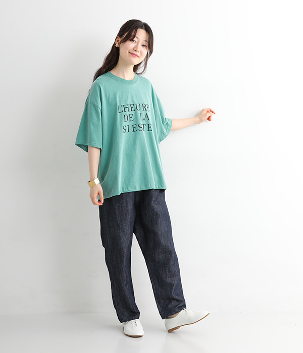 コットンピグメントダイプリントTシャツ(C・グリーン×ブラック)