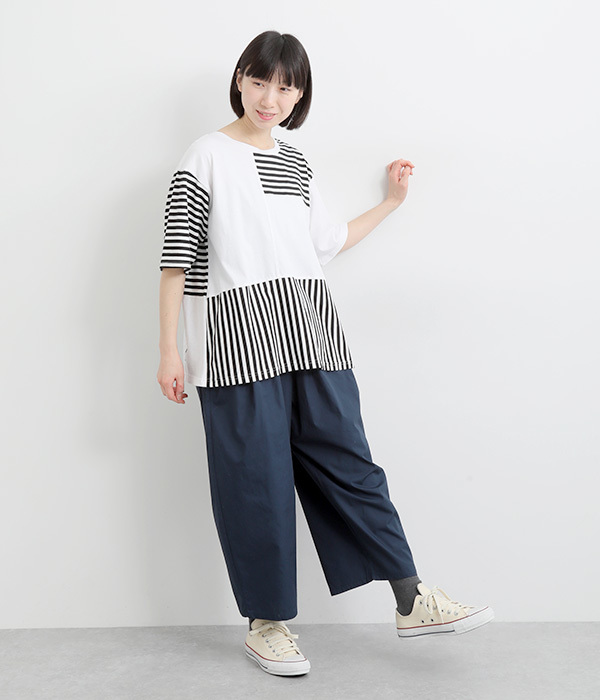 コットンタイプライターワイドタックパンツ(B・ネイビー)