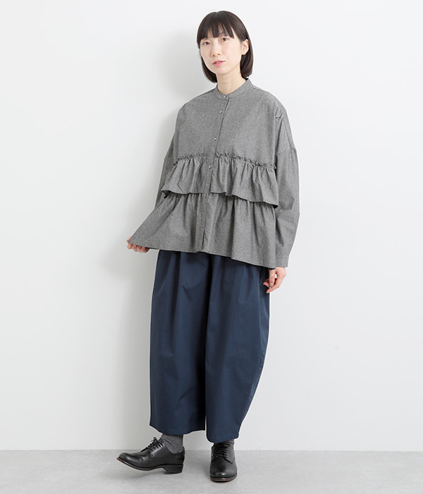 コットンタイプライターワイドタックパンツ(B・ネイビー)