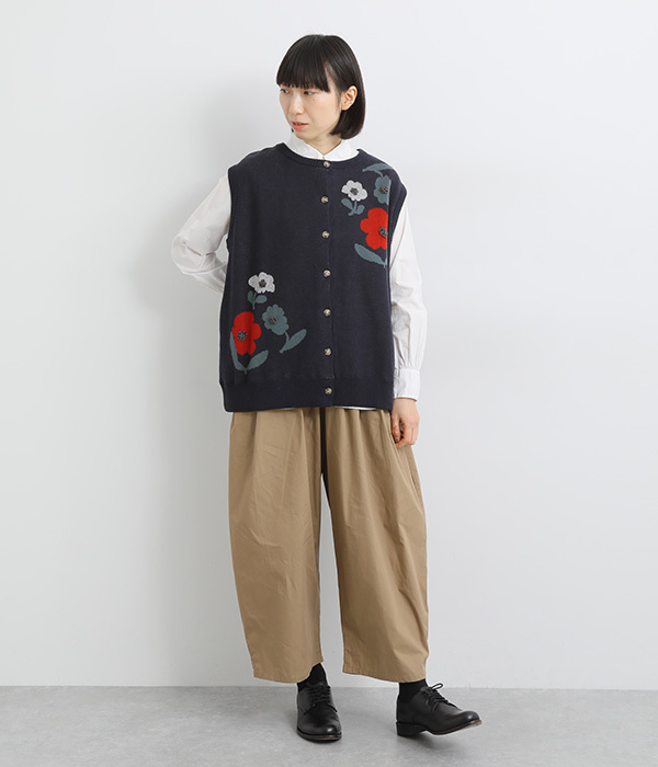 コットンタイプライターワイドタックパンツ(B・ネイビー)