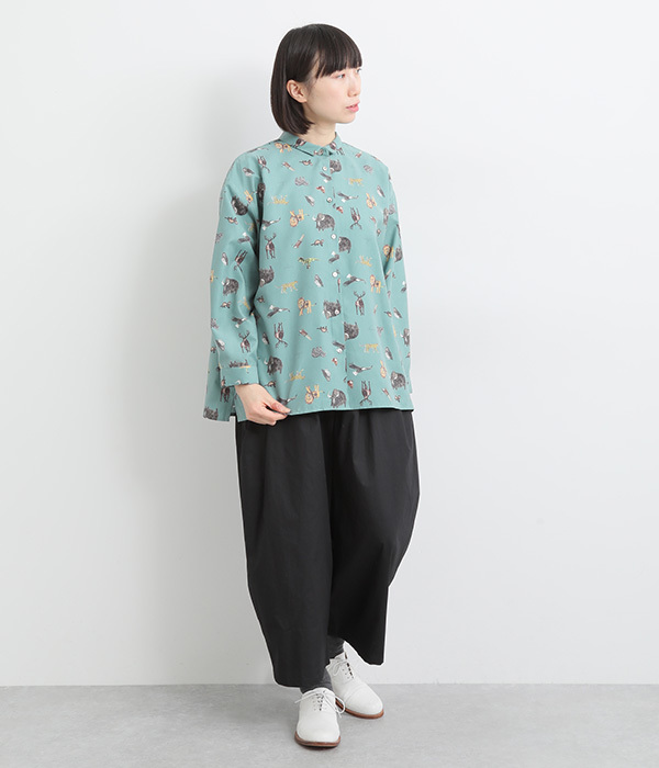 コットンタイプライターワイドタックパンツ(B・ネイビー)