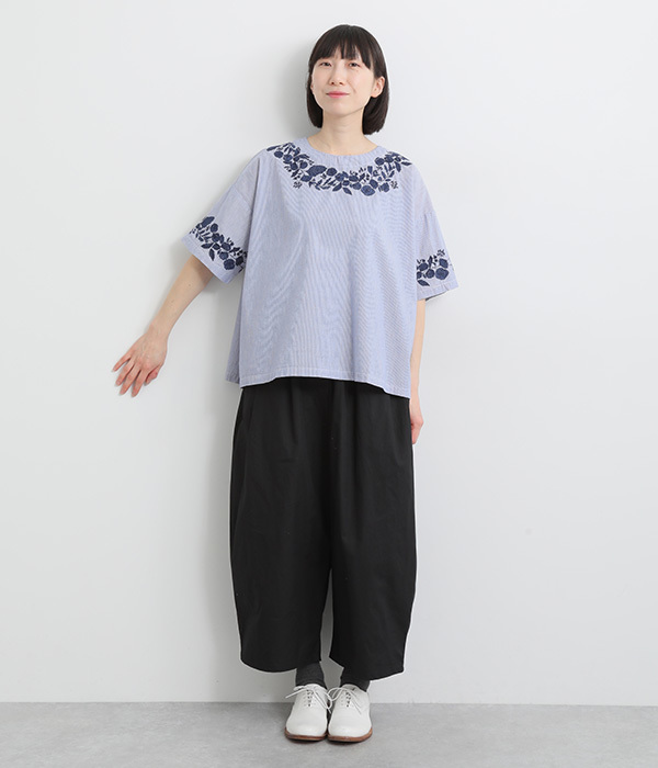 コットンタイプライターワイドタックパンツ(B・ネイビー)