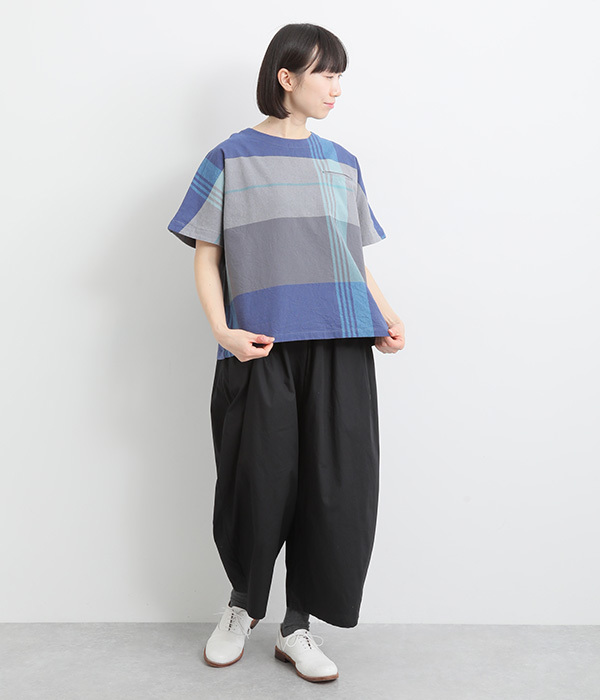 コットンタイプライターワイドタックパンツ(B・ネイビー)