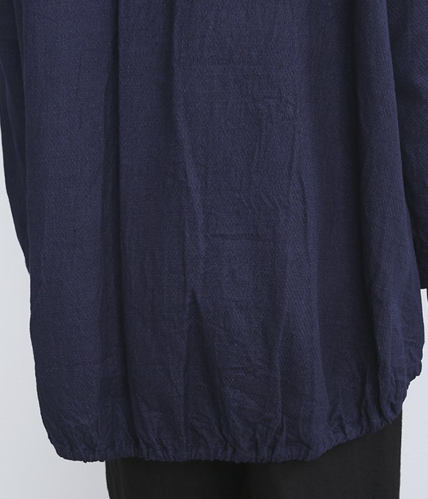 インディゴ二重織クロス 後ろ裾ゴムギャザーシャツチュニック(ネイビー)