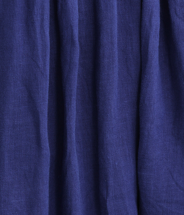 フレンチリネンキャンバスワッシャー　裾フリンジタックスカート(C・ブルー)