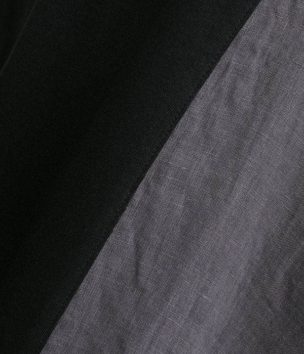 フレンチリネンキャンバスワッシャー　袖配色ラグランプルオーバー(B・ブラック/チャコール)