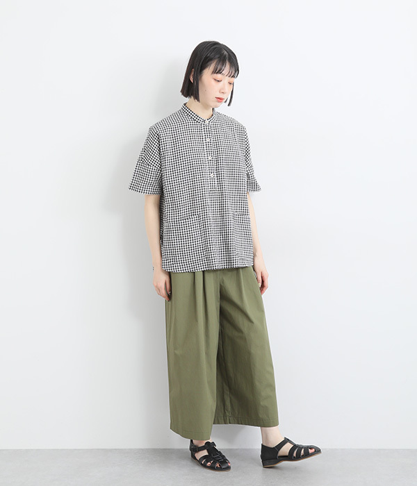 コットンリネンウェザー　タックキュロット(オリーブ)