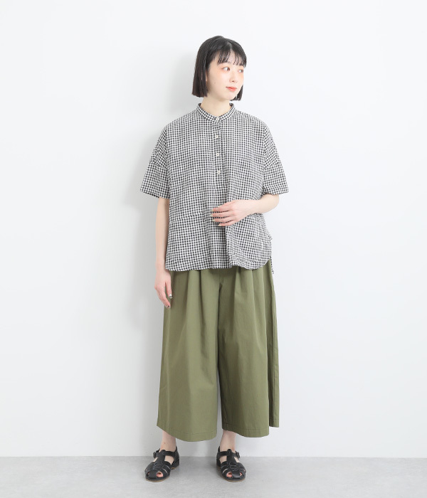 コットンリネンウェザー　タックキュロット(オリーブ)