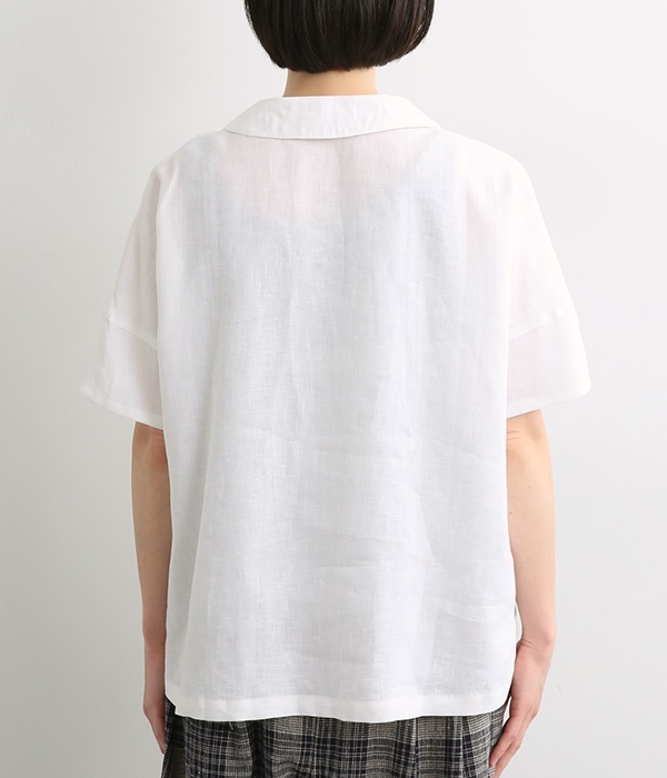 リネンラウンドカラーポケットシャツ(A・ホワイト)