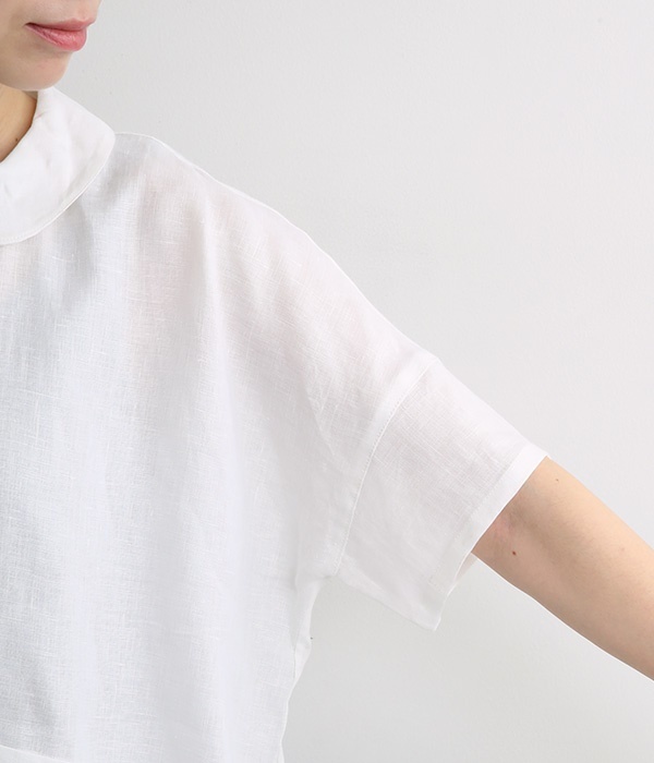 リネンラウンドカラーポケットシャツ(A・ホワイト)