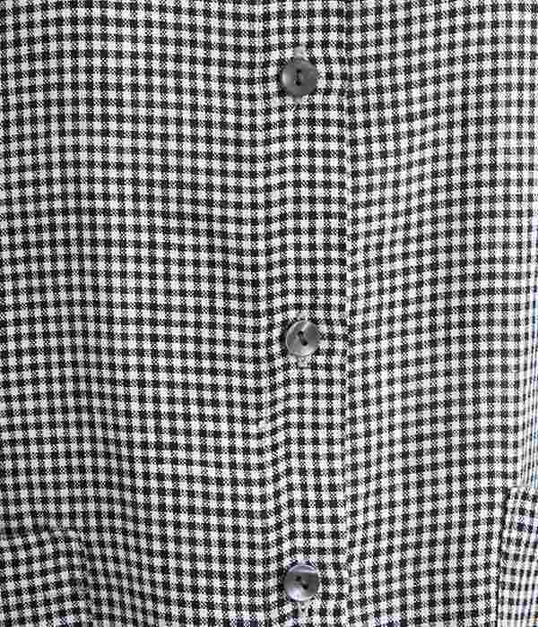 リネンラウンドカラーポケットシャツ(B・ギンガム)