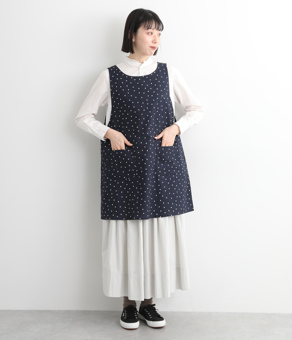 コットンリネンドット　ミドルクロスエプロン(B・ネイビー)
