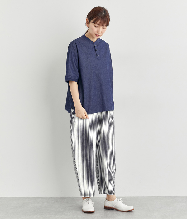 コットン三つ綾テーパードパンツ(B・ストライプ)