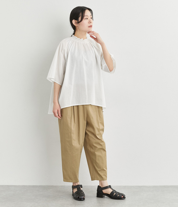 コットンツイル　テーパードパンツ(ベージュ)