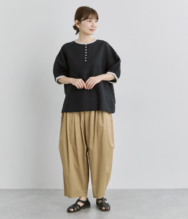 コットンツイル　ワイドパンツ(C・カーキ)