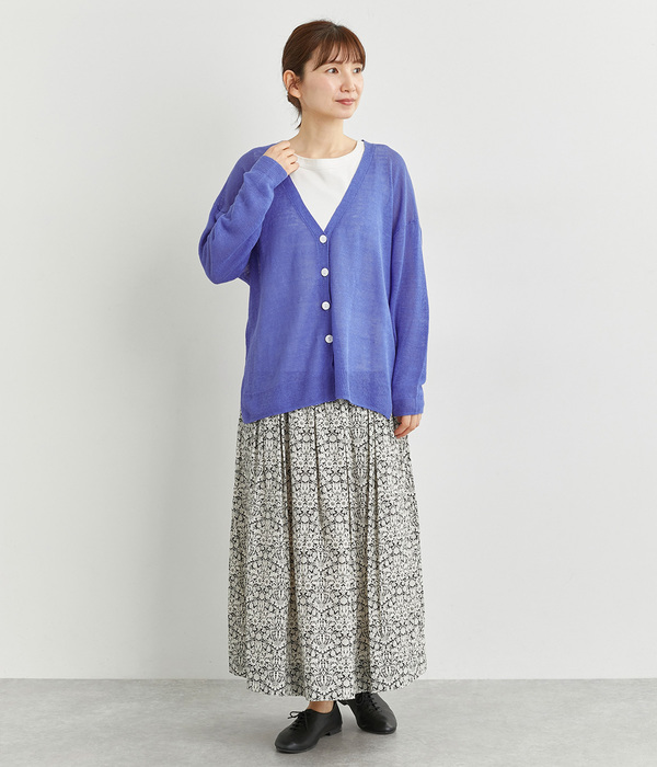 リネンニット長袖カーディガン(A・ライトグレー)【新入荷