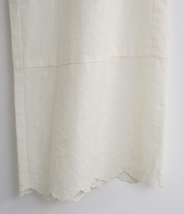 コットンリネン平織り刺繍　スカラップ刺繍パンツ(A・ホワイト)