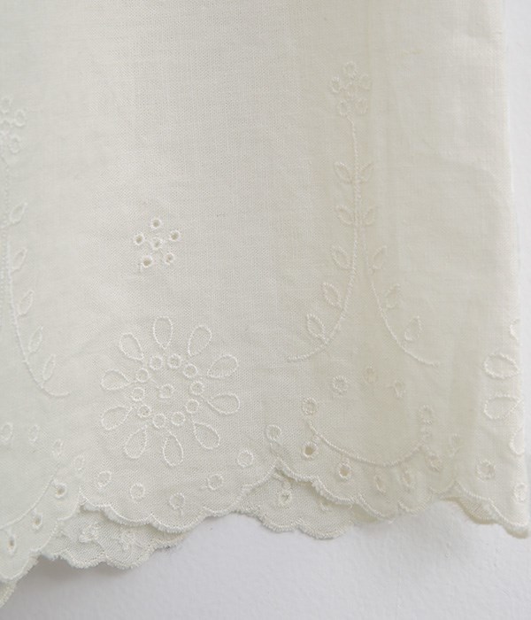 コットンリネン平織り刺繍　スカラップ刺繍パンツ(A・ホワイト)