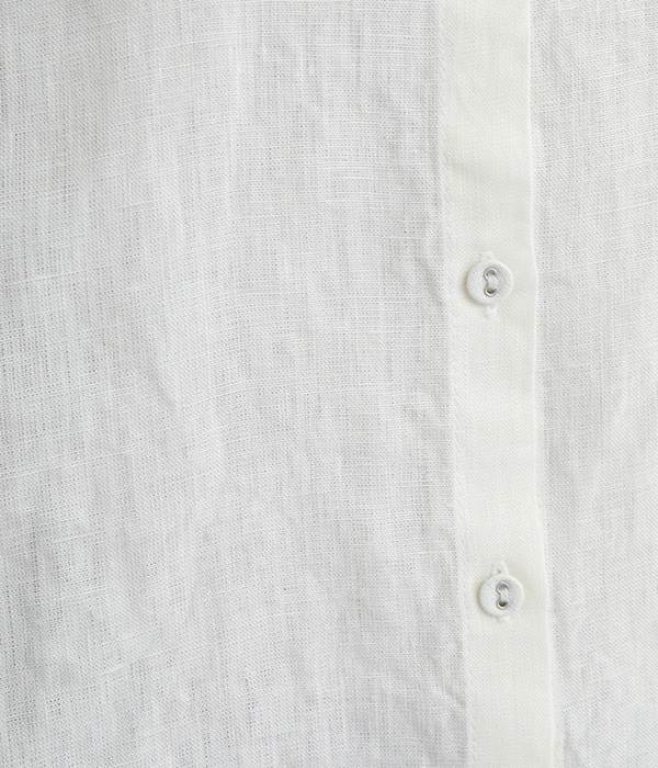 リネン平織り無地 半袖シャツ(C・ホワイト)