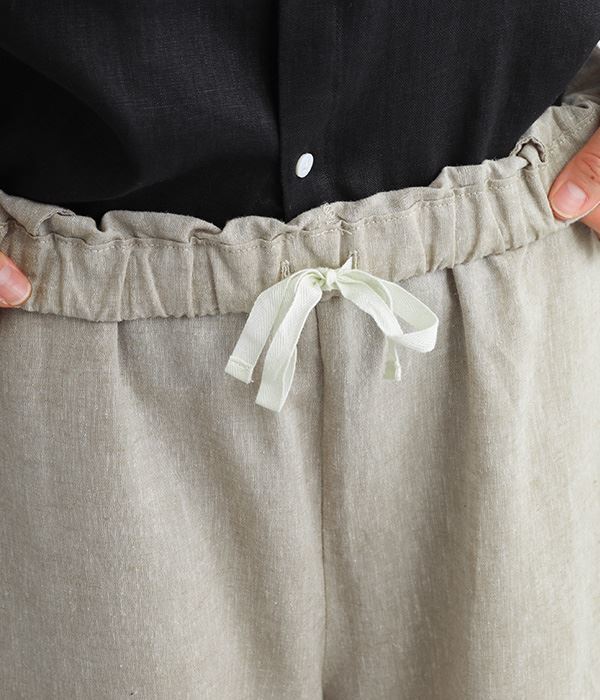 コットンリネン平織り 刺繍パンツ(C・チドリ)