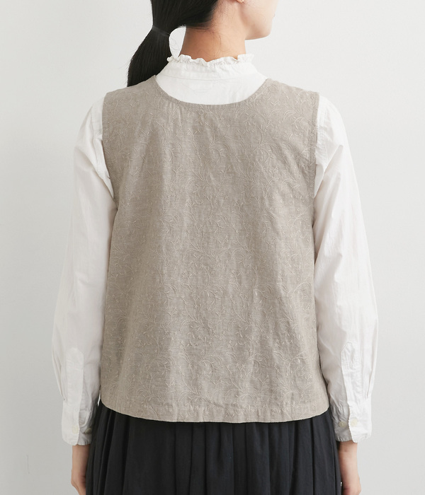 コットンリネン刺繍ベスト(B・ベージュ)
