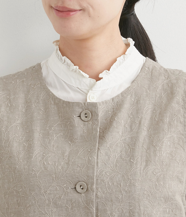 コットンリネン刺繍ベスト(B・ベージュ)