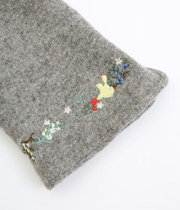 【リンネル掲載】スマホ対応ライン刺繍手袋(B・グレー)