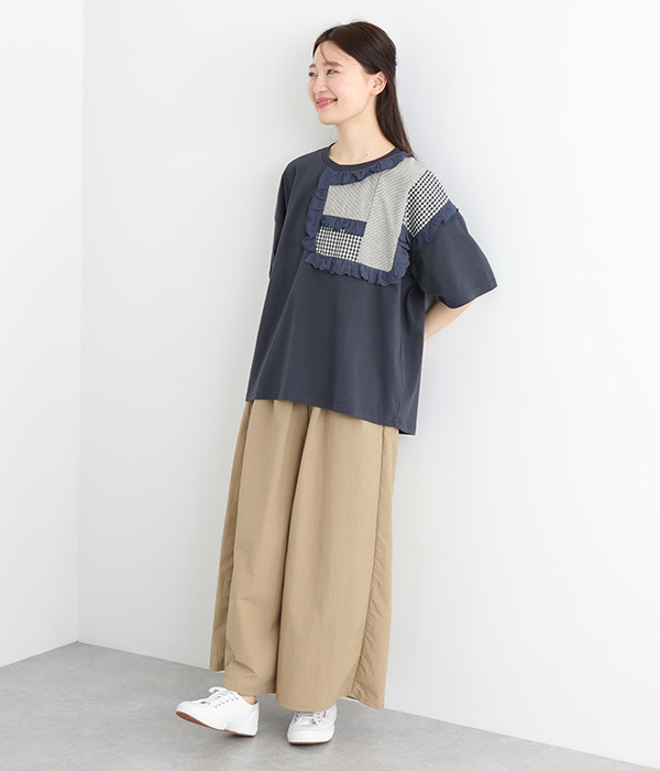 フリルパッチ切替Tシャツ(C・ネイビー)|NUEVO BLANCA(ヌエヴォ フリルパッチ切替Tシャツ(C・ネイビー)|NUEVO BLANCA(ヌエヴォ