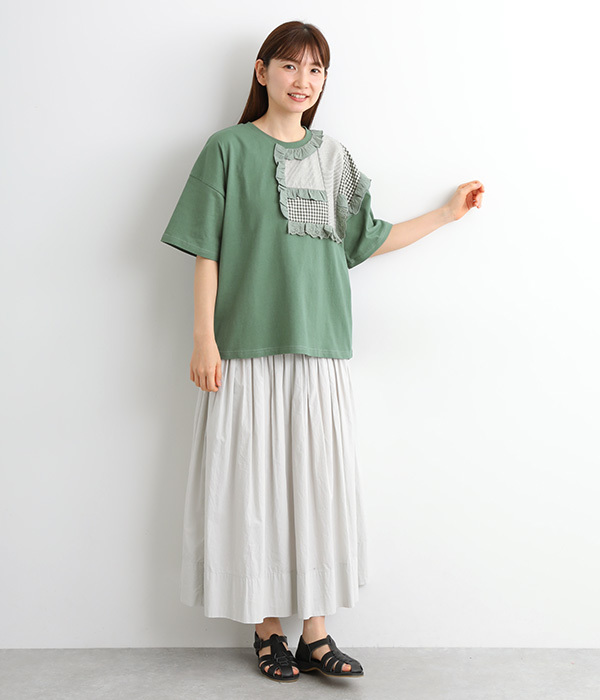 フリルパッチ切替Tシャツ(C・ネイビー)|NUEVO BLANCA(ヌエヴォ フリルパッチ切替Tシャツ(C・ネイビー)|NUEVO BLANCA(ヌエヴォ