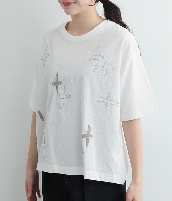 カモメ刺繍Tee(A・ホワイト)