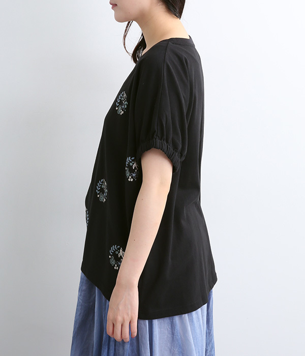 バードット刺繍袖ゴムプルオーバー(B・ブラック)