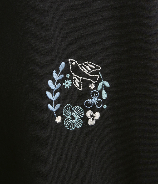 バードット刺繍袖ゴムプルオーバー(B・ブラック)