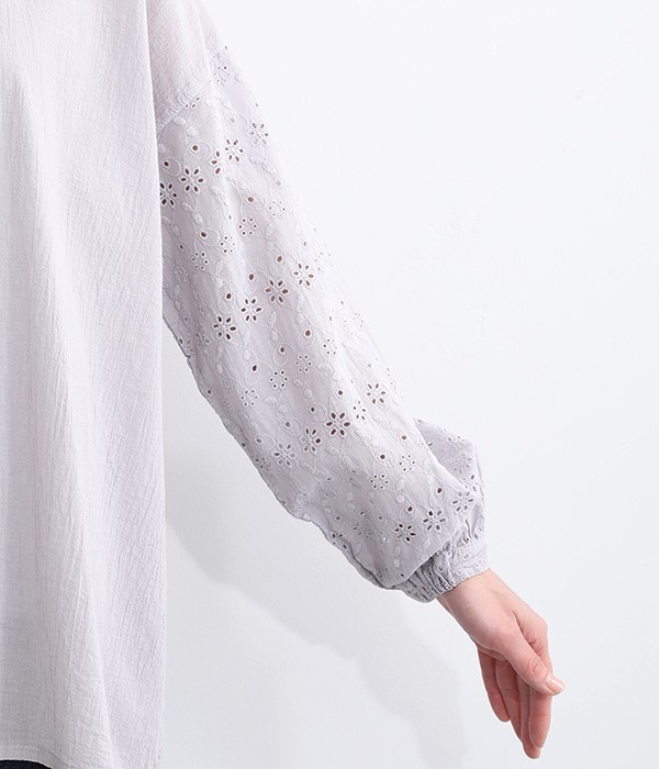 ピグメント　刺繍袖ギャザープルオーバー(A・ライトグレー)
