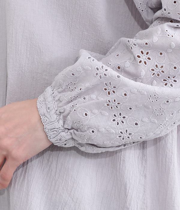 ピグメント　刺繍袖ギャザープルオーバー(A・ライトグレー)